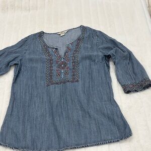 Embroidered Denim Blue Women's Blouse